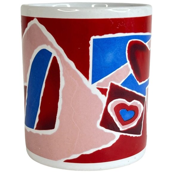 Vintage Valentine Day Heart Mug Red Pink Blue 10 Ounce Coffee Cup Tea Ceramic - Picture 2 of 7